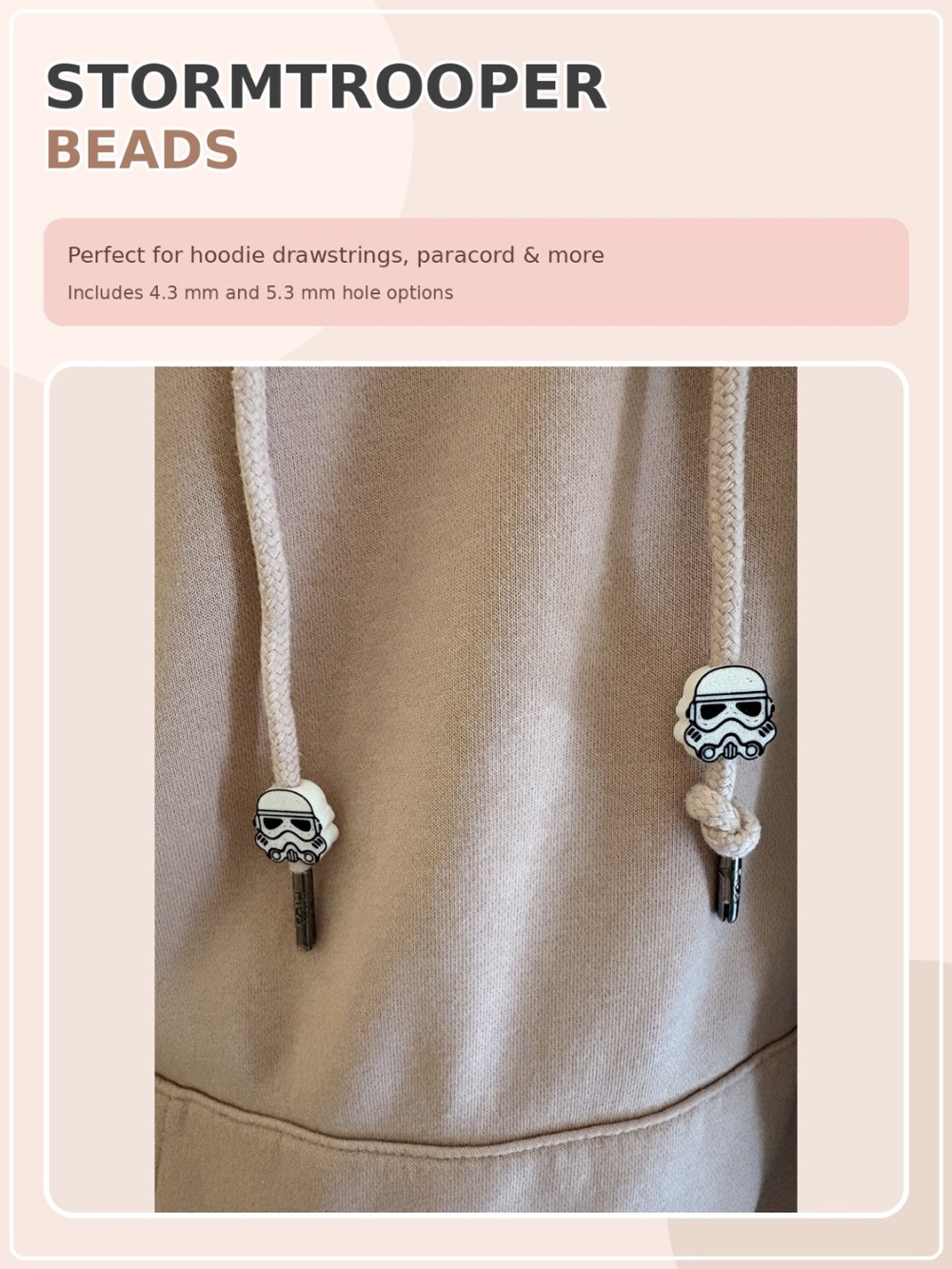 Stormtrooper Hoodie Drawstring Beads - White